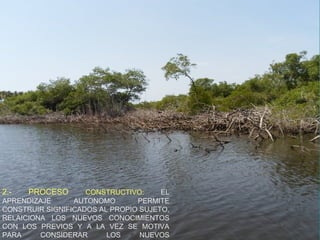 2.- PROCESO CONSTRUCTIVO: EL
APRENDIZAJE AUTONOMO PERMITE
CONSTRUIR SIGNIFICADOS AL PROPIO SUJETO,
RELAICIONA LOS NUEVOS CONOCIMIENTOS
CON LOS PREVIOS Y A LA VEZ SE MOTIVA
PARA CONSIDERAR LOS NUEVOS
 