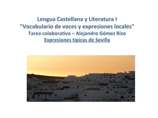 Lengua Castellana y Literatura I
"Vocabulario de voces y expresiones locales"
   Tarea colaborativa – Alejandro Gómez Rizo
          Expresiones típicas de Sevilla
                        

                        
                        
                        
 