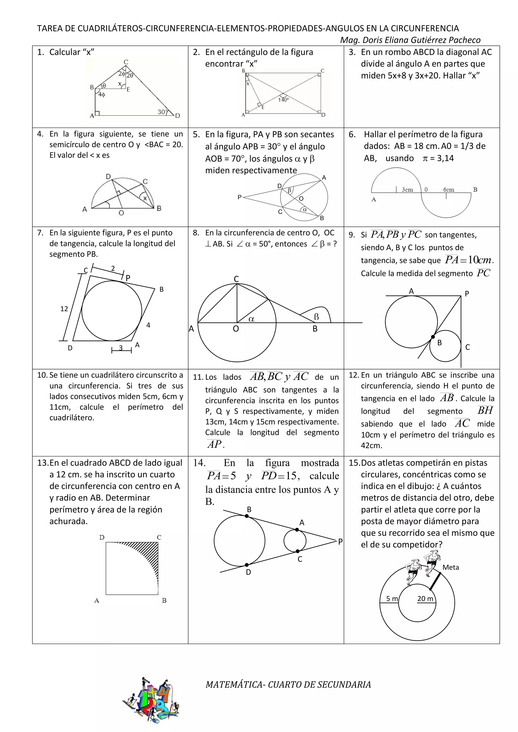 Tarea cuadriláteros circunferencia angulos | PDF