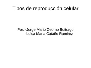Tipos de reproducción celular
Por: -Jorge Mario Osorno Buitrago
-Luisa Maria Cataño Ramirez
 