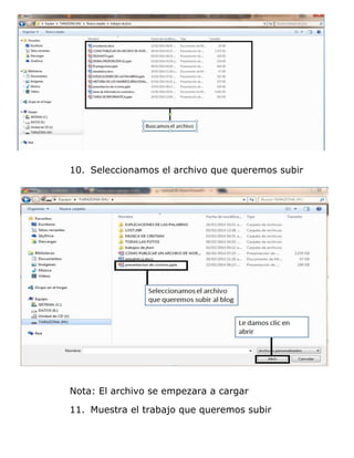 10. Seleccionamos el archivo que queremos subir
Nota: El archivo se empezara a cargar
11. Muestra el trabajo que queremos subir
 