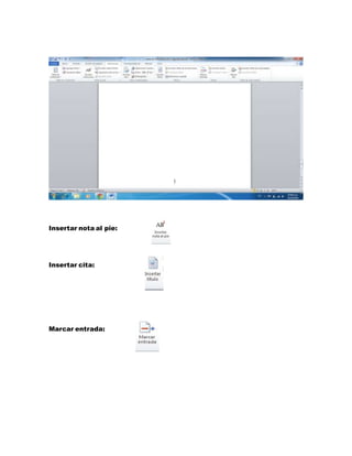 Insertar nota al pie: 
Insertar cita: 
Marcar entrada: 
 