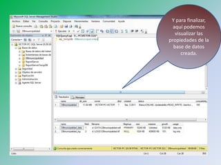 Y para finalizar, aquí podemos visualizar las propiedades de la base de datos creada.