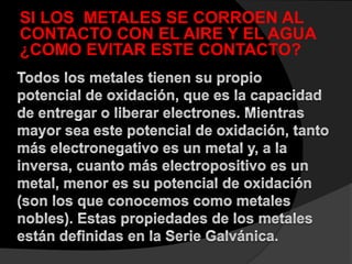 SI LOS METALES SE CORROEN AL
CONTACTO CON EL AIRE Y EL AGUA
¿COMO EVITAR ESTE CONTACTO?
 