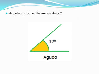  Angulo agudo: mide menos de 90°

 