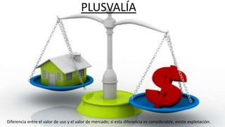 PLUSVALÍA
Diferencia entre el valor de uso y el valor de mercado; si esta diferencia es considerable, existe explotación.
 