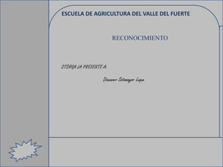 ESCUELA DE AGRICULTURA DEL VALLE DEL FUERTE  RECONOCIMIENTO OTORGA LA PRESENTE A: Dinuaver Sotomayor Luque  