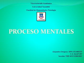 Vicerrectorado Académico
Universidad Yacambú
Facultad de Humanidades Psicología
Alejandra Oropeza HPS-152-00533V
C.I: 26.447.507
Sección: THF-0333 ED01D0V
 