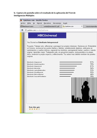 b.- Captura de pantalla sobre el resultado de la aplicación del Test de
Inteligencias Múltiples

 