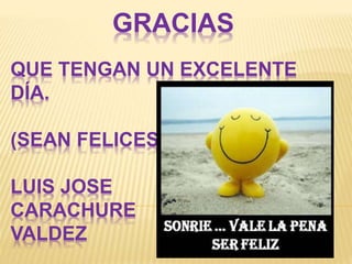 GRACIAS
QUE TENGAN UN EXCELENTE
DÍA.
(SEAN FELICES)
LUIS JOSE
CARACHURE
VALDEZ
 