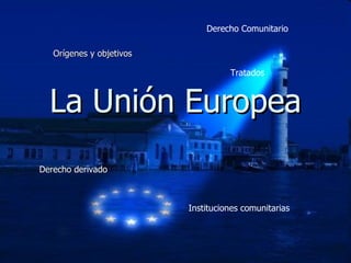 La Unión Europea Orígenes y objetivos Derecho Comunitario Tratados Derecho derivado Instituciones comunitarias 