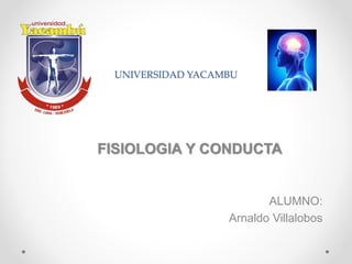 UNIVERSIDAD YACAMBU
FISIOLOGIA Y CONDUCTA
ALUMNO:
Arnaldo Villalobos
 