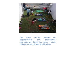 Las
áreas
verdes,
lugares
de
esparcimiento
son
laboratorios
permanentes donde los niños y niñas
obtienen aprendizajes significativos.

 