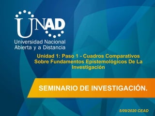 SEMINARIO DE INVESTIGACIÓN.
Unidad 1: Paso 1 - Cuadros Comparativos
Sobre Fundamentos Epistemológicos De La
Investigación
5/09/2020 CEAD
 