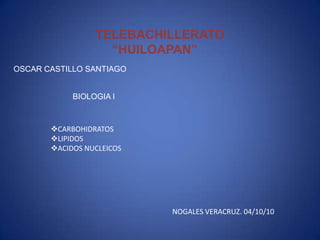 TELEBACHILLERATO “HUILOAPAN” OSCAR CASTILLO SANTIAGO BIOLOGIA I ,[object Object]