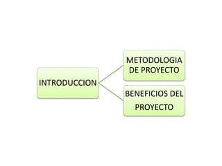 INTRODUCCION
METODOLOGIA
DE PROYECTO
BENEFICIOS DEL
PROYECTO
 