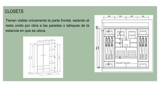 Tienen visible únicamente la parte frontal, estando el
resto unido por obra a las paredes o tabiques de la
estancia en que se ubica.
CLOSETS
 