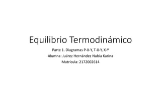 Equilibrio Termodinámico
Parte 1. Diagramas P-X-Y, T-X-Y, X-Y
Alumna: Juárez Hernández Nubia Karina
Matrícula: 2172002614
 