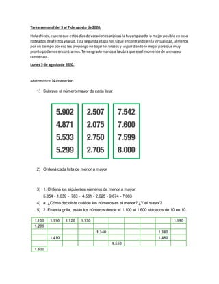 Tarea semanal del 3 al 7 de agosto de 2020.
Hola chicos,esperoque estosdíasde vacacionesatípicasla hayanpasadolo mejorposi...