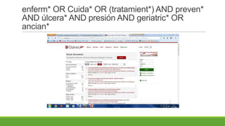 enferm* OR Cuida* OR (tratamient*) AND preven*
AND úlcera* AND presión AND geriatric* OR
ancian*
 