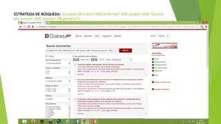 ESTRATEGIA DE BÚSQUEDA: (Cuidado OR trata*) AND enfermer* AND preven* AND "Úlceras
por presión" AND (ancian* OR geriatric*)
 