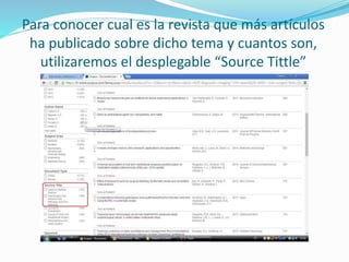 Para conocer cual es la revista que más artículos
ha publicado sobre dicho tema y cuantos son,
utilizaremos el desplegable “Source Tittle”
 