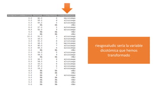 riesgosaludic sería la variable
dicotómica que hemos
transformado
 