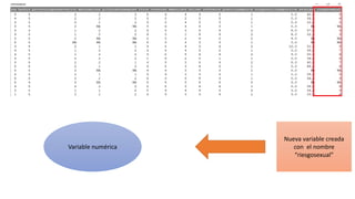 Nueva variable creada
con el nombre
“riesgosexual”
Variable numérica
 