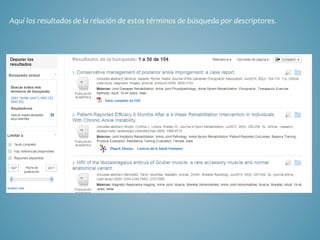 Aquí los resultados de la relación de estos términos de búsqueda por descriptores.
 