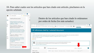 10- Para saber cuales son los artículos que han citado este artículo, pinchamos en la
opción señalada
Dentro de los artículos que han citado lo ordenamos
por orden de fecha (los más actuales)
 