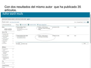 Con dos resultados del mismo autor que ha publicado 35
artículos.
 