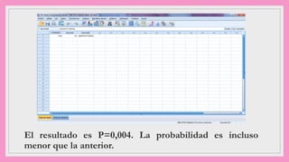 El resultado es P=0,004. La probabilidad es incluso
menor que la anterior.
 