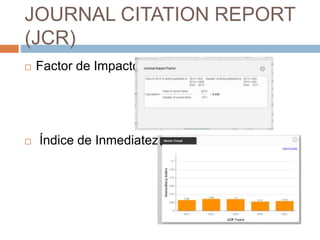 JOURNAL CITATION REPORT
(JCR)
 Factor de Impacto:
 Índice de Inmediatez:
 