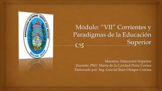 Maestría: Educación Superior
Docente: PhD. María de la Caridad Pinto Correa
Elaborado por: Ing. Graviel Iban Choque Cotrina
 
