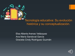 Tecnología educativa: Su evolución
histórica y su conceptualización.
Elsa Alberta Arenas Velázquez
Ana María Sandoval García
Graciela Cindy Rodríguez Guzmán
 