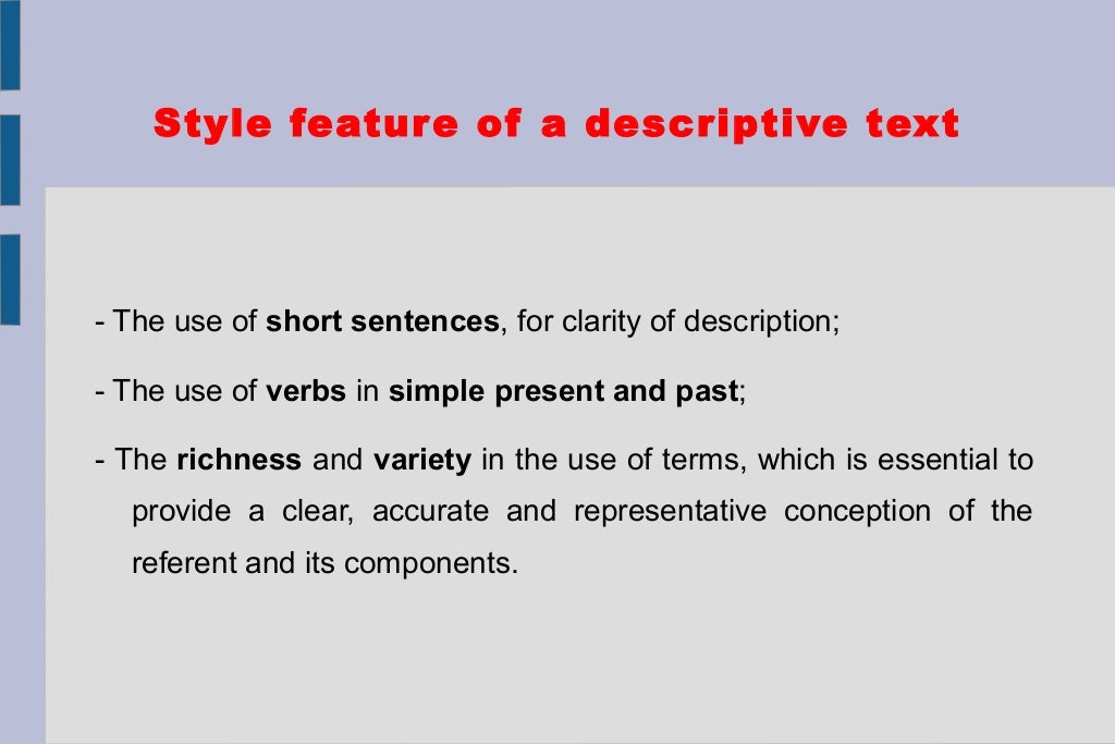 Descriptive text (structure and examples)