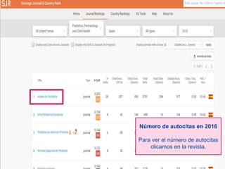 Número de autocitas en 2016
Para ver el número de autocitas
clicamos en la revista.
 