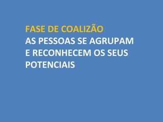 FASE DE COALIZÃO
AS PESSOAS SE AGRUPAM
E RECONHECEM OS SEUS
POTENCIAIS
 