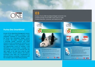 03

Product: Purina ONE Smartblend Weight Control for Cats
Creative Concept: Purina ONE is Like a Gym in a Bag
Creative Ex...