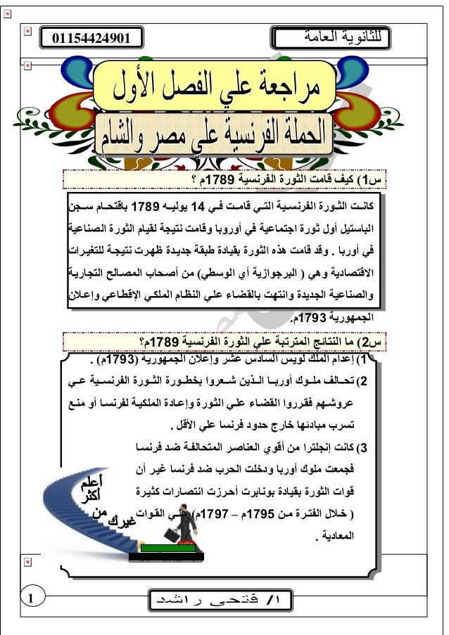 تاريخ مراجعة علي الفصل الاول الحملة الفرنسية تاريخ