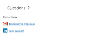 tariqzibdeh@gmail.com
Tariq Ezzibdeh
Questions..?
Contact info:
 