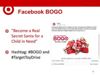 Facebook BOGO
“Become a Real
Secret Santa for a
Child in Need”
Hashtag: #BOGO and
#TargetToyDrive
26
 