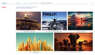 Typography
34
Introduction Inspiration Practical examples Misuse W brand identity
Finally!
Do not show the logo in a
bright spot in a busy photo
Do not use illustrated places or
destination
Do not ruin the photo by text,

always prioritise the moment
Do not use ultra realistic renders
Do not use very busy and
colorful imagery
Misuse Examples and scenarios that should be avoided when
using our art direction with photography.
Target Trips
 