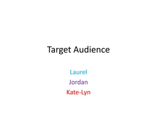 Target Audience
Laurel
Jordan
Kate-Lyn
 