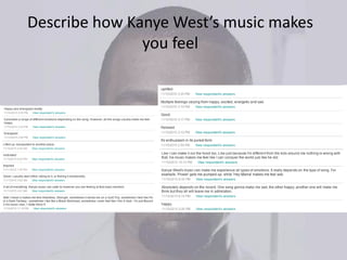 Describe how Kanye West’s music makes
you feel
 