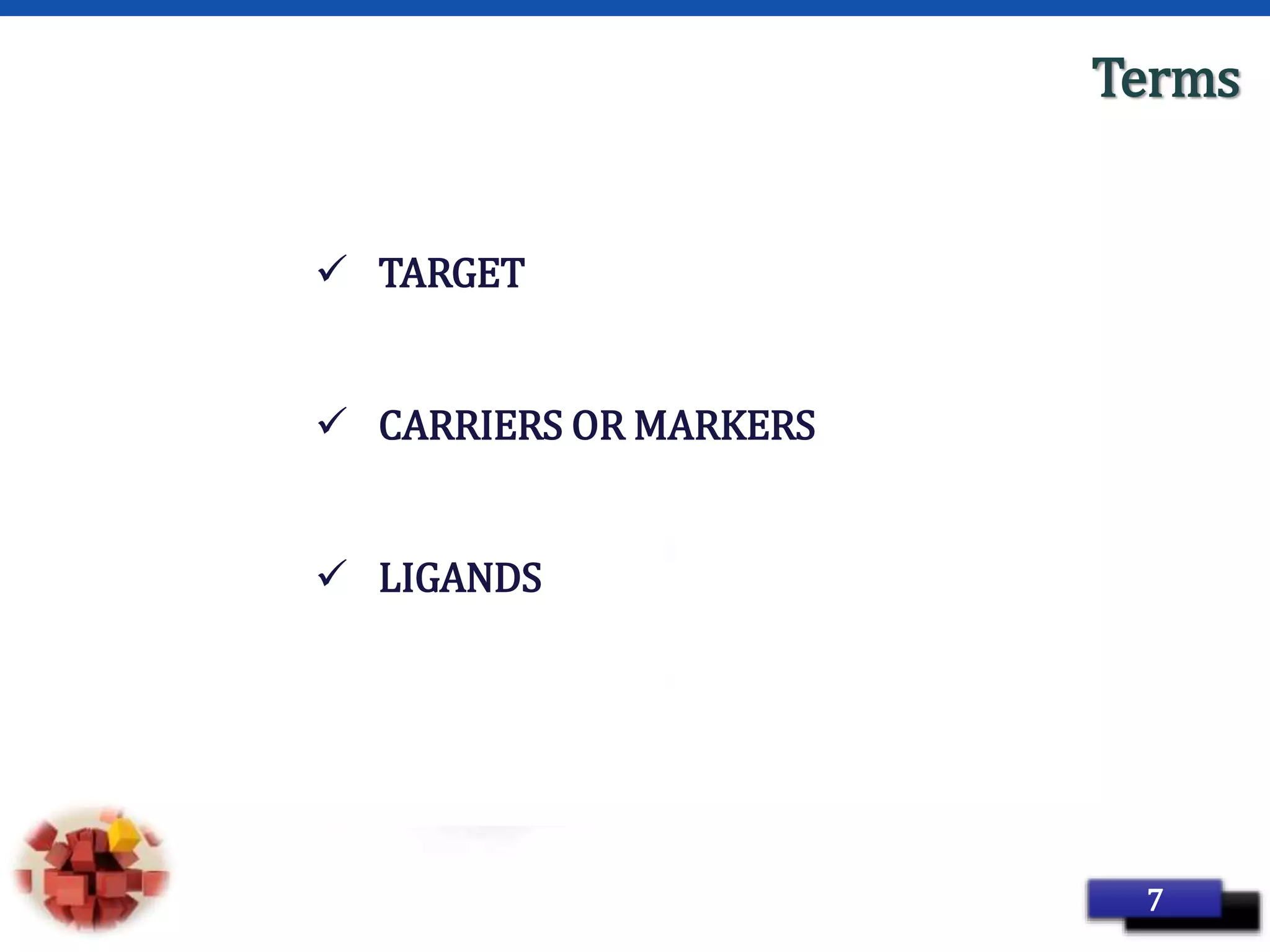 Page 15
Terms
 TARGET
 CARRIERS OR MARKERS
 LIGANDS
7
 