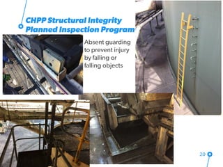 Absent guarding
to prevent injury
by falling or
falling objects
20
CHPP Structural Integrity
Planned Inspection Program
 