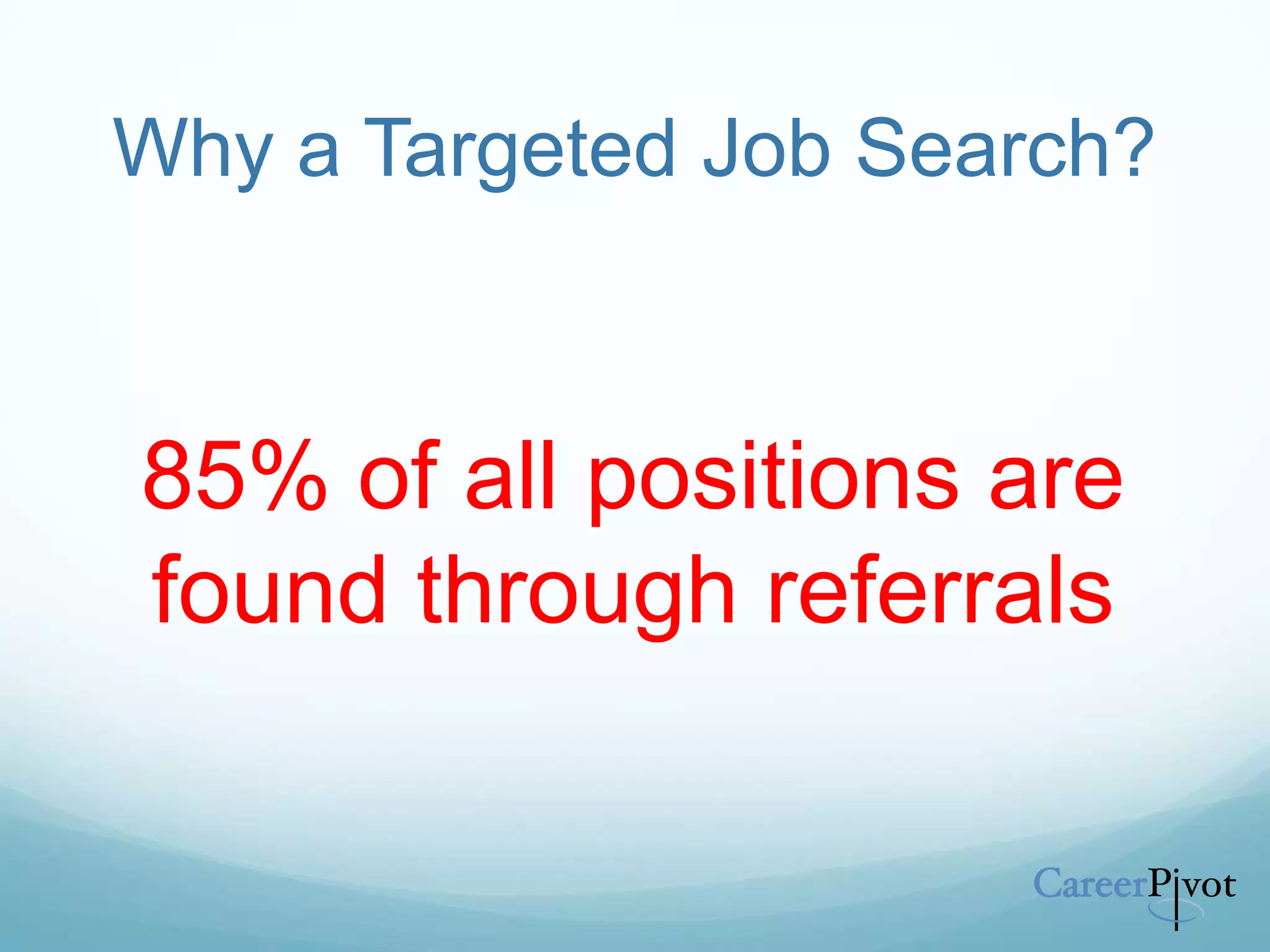 Why a Targeted Job Search?
85% of all positions are
found through referrals