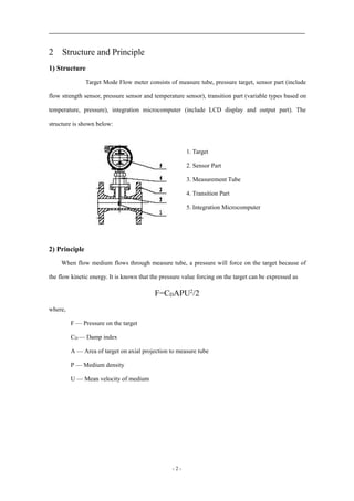 - 2 -
2 Structure and Principle
1) Structure
Target Mode Flow meter consists of measure tube, pressure target, sensor part...
