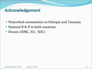 Acknowledgement <ul><li>Watershed communities in Ethiopia and Tanzania </li></ul><ul><li>National R & D in both countries ...